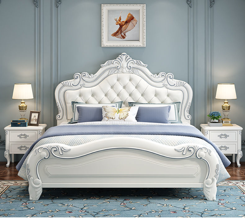 Double bed master bedroom solid wood luxury princess bed