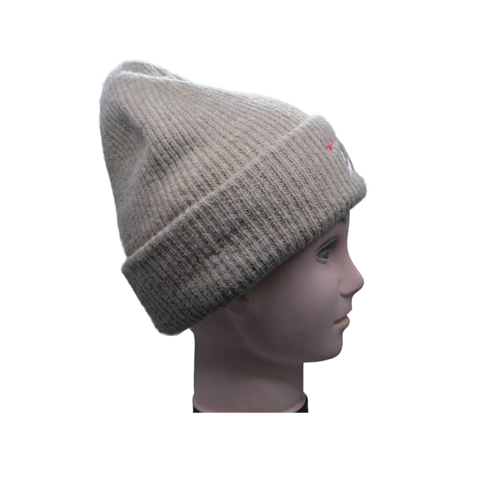 Stylish Khaki Knitted Beanie with Embroidery