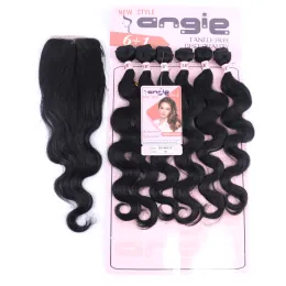 body wave mink Brazilian hair 6 pieces 18inches animal hair mixed blend hair bundle with closure double machine weft extension