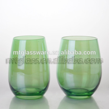 2015 Handmade mouth blowin green colored customized stemless creative wine glass cups