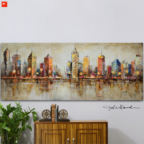 Orange hues art downtown reflection oil painting