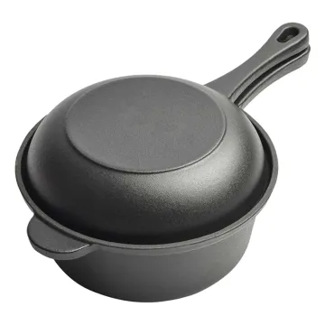 2-in-1 Pre-Seasoned Camping Cast Iron Skillet Dutch Long Handle Cast Iron Skillet Set