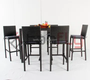 Rattan Patio Furniture Outdoor Bar Stools and Table Set