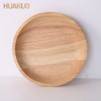 Solid Wood Plate Rubber Wood Dinner Dishes Round Wood Plates