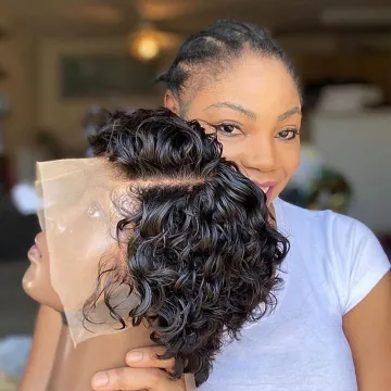 Tuneful Brazilian Human Hair Water Wave 13x4 Pixie Cut Curly Wig Short Full Lace Braided Wig For Black Women