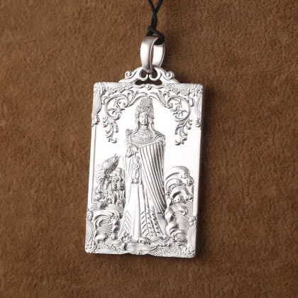 925 Sterling Silver Goddess Matsu Buddha Pendant for Buddhist Culture Inheritance