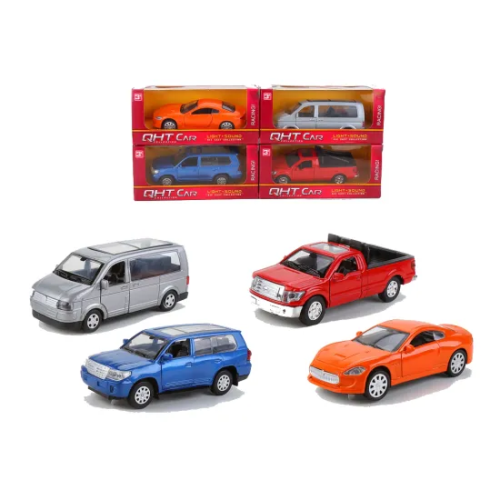 Customizable 1:34 Scale Diecast Car Toy: Mini Van Pickup Truck with Pullback, Sound, Light, and Opening Doors