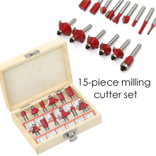 15/12pcs Woodworking Milling Cutters Set 1/4''/6.35/8mm Shank Carbide Router Bit For Wood Cutter Engraving Cutting Tools