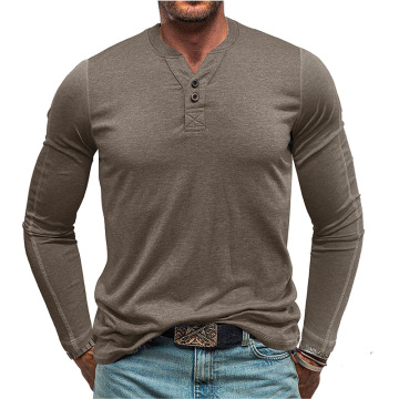 2024 Men's Round Neck Long Sleeved Cotton Blend Button Down Daily Wear T-Shirt