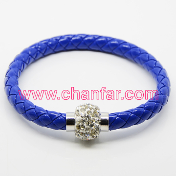 Leather Wrap Bracelets With clay crystal Balls Clasp Jewelry
