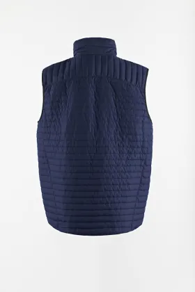 Navy quilted light vest with stand collar