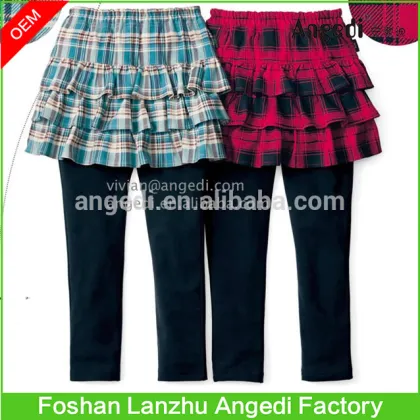 Kids wear 2-14 year Girls winter skinny legging with check miniskirt