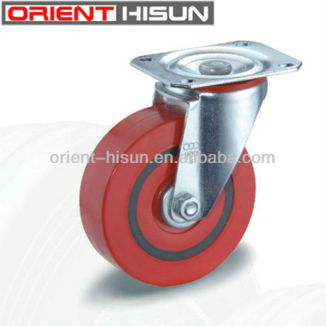 100mm Red PU Sandwich Elastic Rubber Swivel Caster Wheel