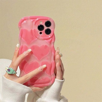 Wavy Edge Cute Pink Love Hearts Phone Cases for iPhones 14, 13, 12 Pro Max, 11 - Stylish Protective Covers for Women