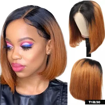 Ombre Bob Wig 100% Human Hair,Short Curly Bob Wigs Human Hair Lace Front, Short Bob Lace Front Human Hair Wigs For Black Women