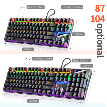 87keys Metal Mechanical Keyboard with Optional RGB Backlight, Green/Black Axis, USB Wired for Gaming