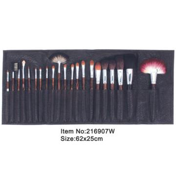 21pcs wood handle animal hair makeup brush tool set with simulation leather bag