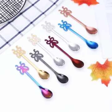 European Style Stainless Steel Spoon Multicolor Butterfly Coffee Spoon Tea Milk Dessert Spoon Kitchen Supplies