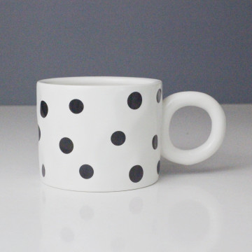 Ceramic Mug with Custom Block Pattern, Dot Design, and Logo