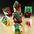 Unpainted Shimmery Sharp Edge DND Dice Set with Golden foil, Handmade 7 Piece Razor Edged Polyhedral RPG Dice Set