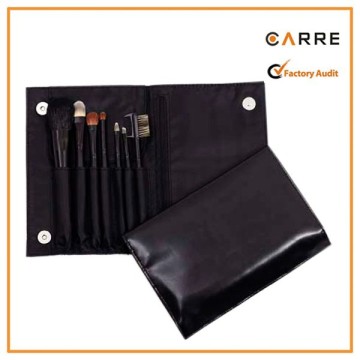 Travel 7 Piece black PU leather makeup brush purse bag