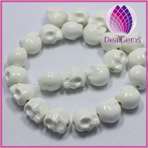 Bead porcelain white 13x11mm skull.