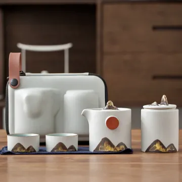 Portable Chinese Ceramic Teapot Set with Infuser and Gift Bag for Outdoors
