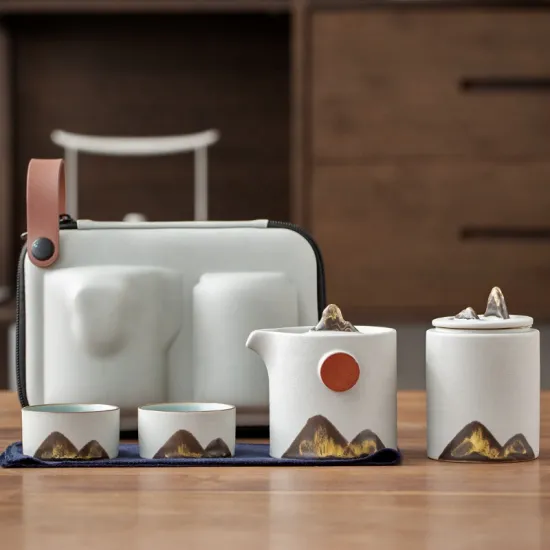 Portable Chinese Ceramic Teapot Set with Infuser and Gift Bag for Outdoors