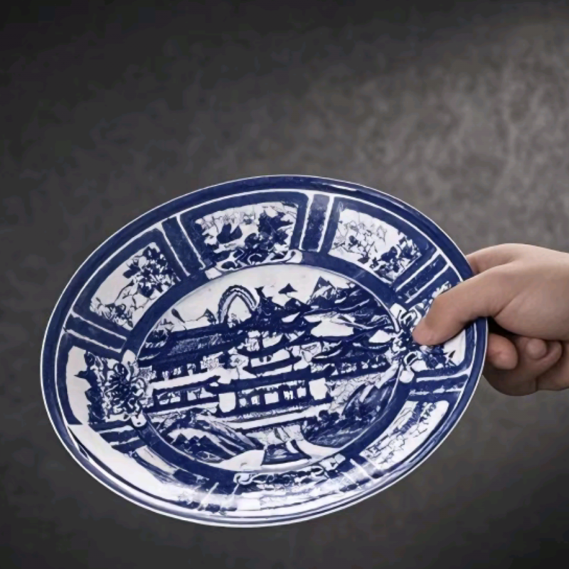 Ceramic blue and white porcelain plate