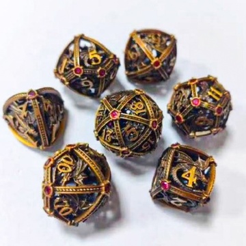 فريدة من نوعها Gemstone Round Dragon DND Hollow Metal Dice لألعاب الطاولة