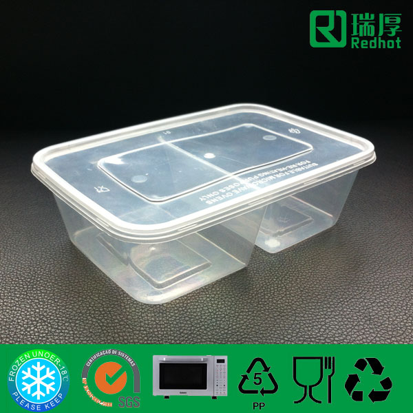 Clear Plastic Food Disposable Divided Rectangular Container 650ml