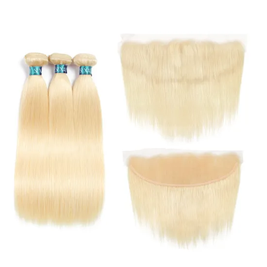 Wholesale 12A Russian Human Virgin Straight Hair Blonde HD Lace Frontal 613# Color 13x4 Transparent Swiss Lace Frontal Vendors