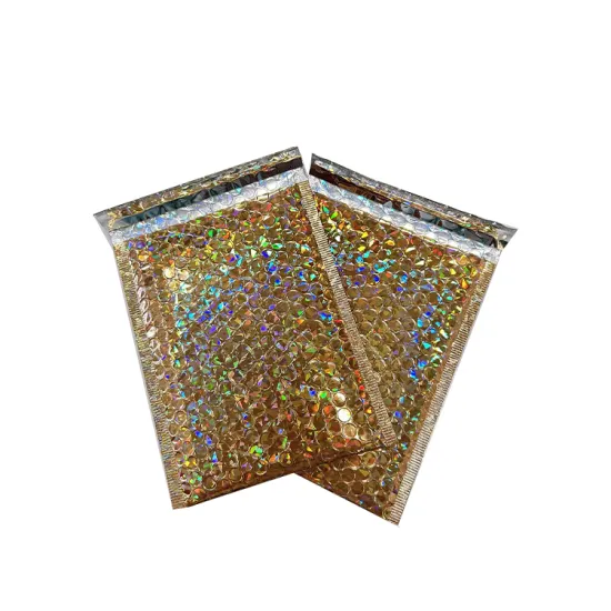 Yellow plastic padded bubble mailers Holographic Bubble Bag