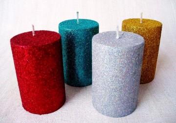 glitter powder decorate artistic taper and candle