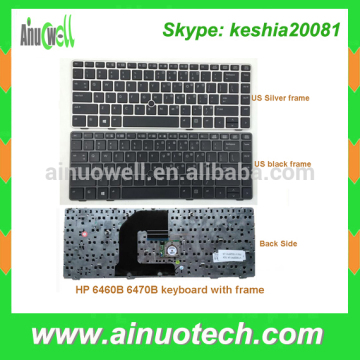 US Laptop Keyboard For HP 6460B 6470B US keyboard with frame silver black UK SP FR IT AR RU GR GR