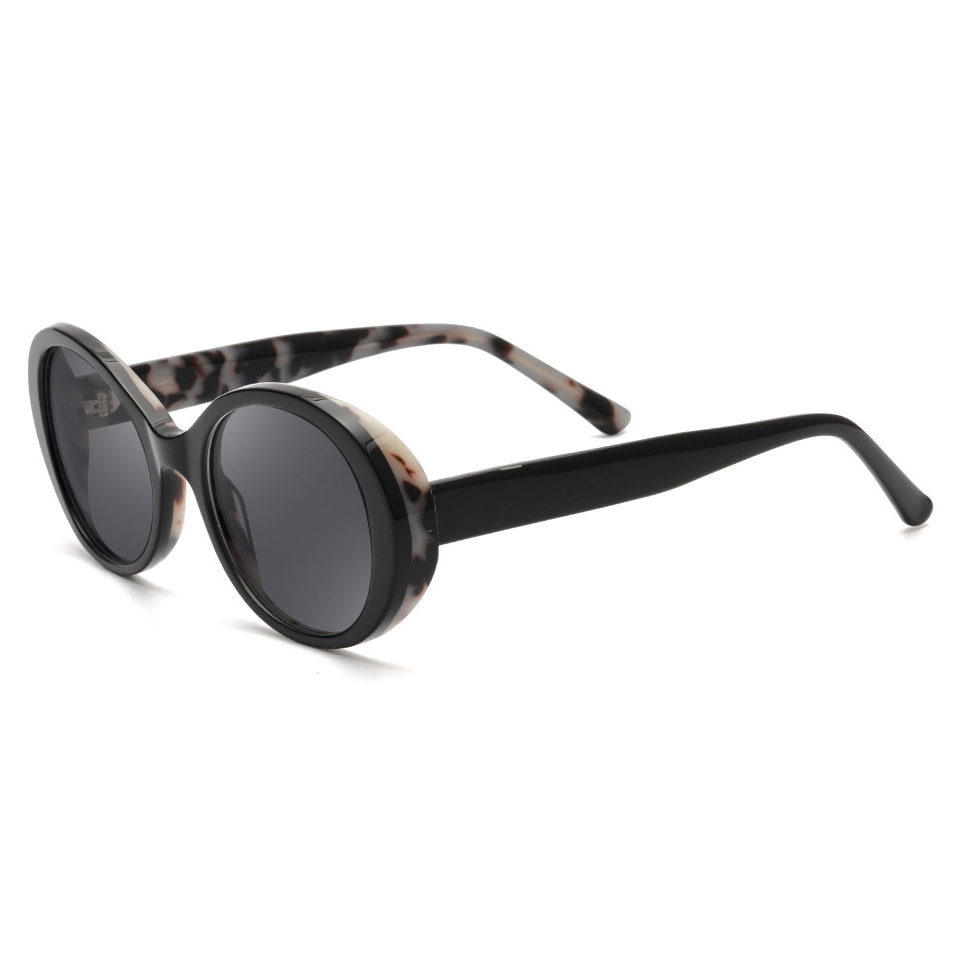 Black Round UV400 Acetate Sunglasses