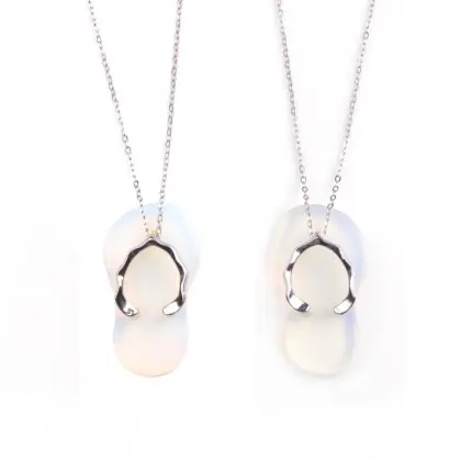 Fashionable Cute Slipper Opal Stone Necklace Pendant with Silver Plated Necklace