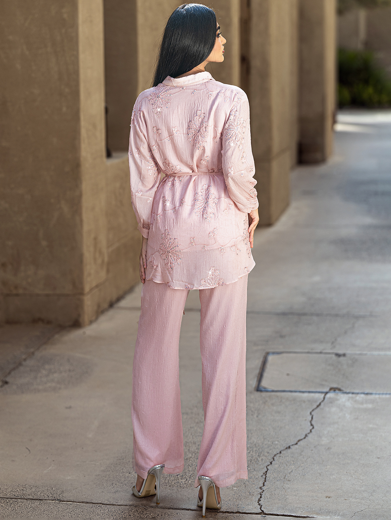 Sequin Embroidery Wide Leg Pants Outfit