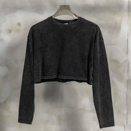 Washed distressed loose women's long sleeves