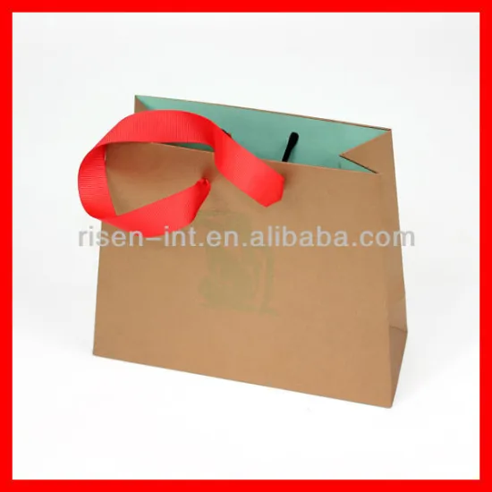 Custom made brown Kraft paper bag with ribbon handles