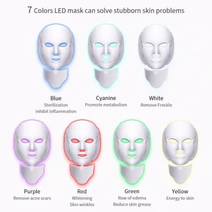 Beauty 7 Color LED Facial Mask Photon Light Skin Rejuvenation Facial Skin Care LED Light Mask with Neck