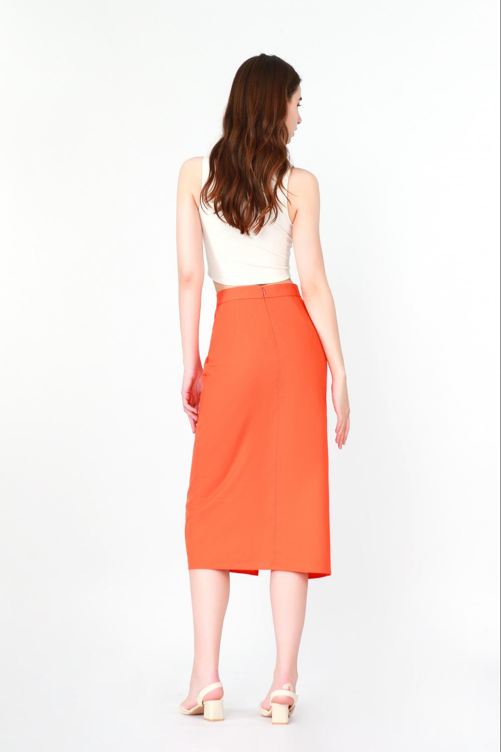 Pleated Pencil Skirt with a Side Slit