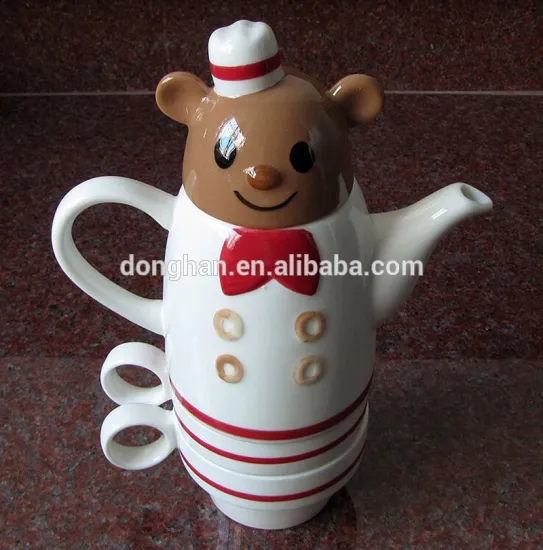 Porcelain cute bear tea pot set wholesale for Children Birthday