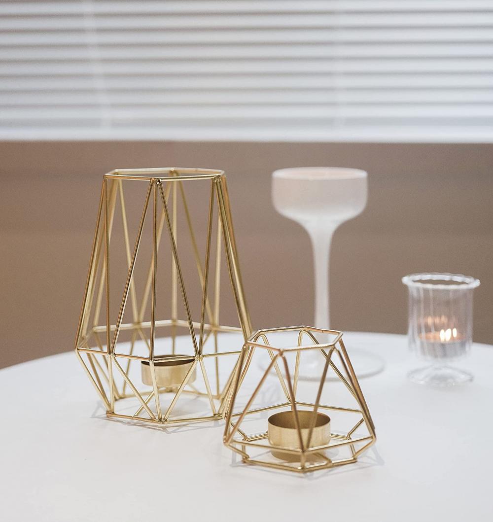 Gold Geometric Metal Tealight Candle Holders