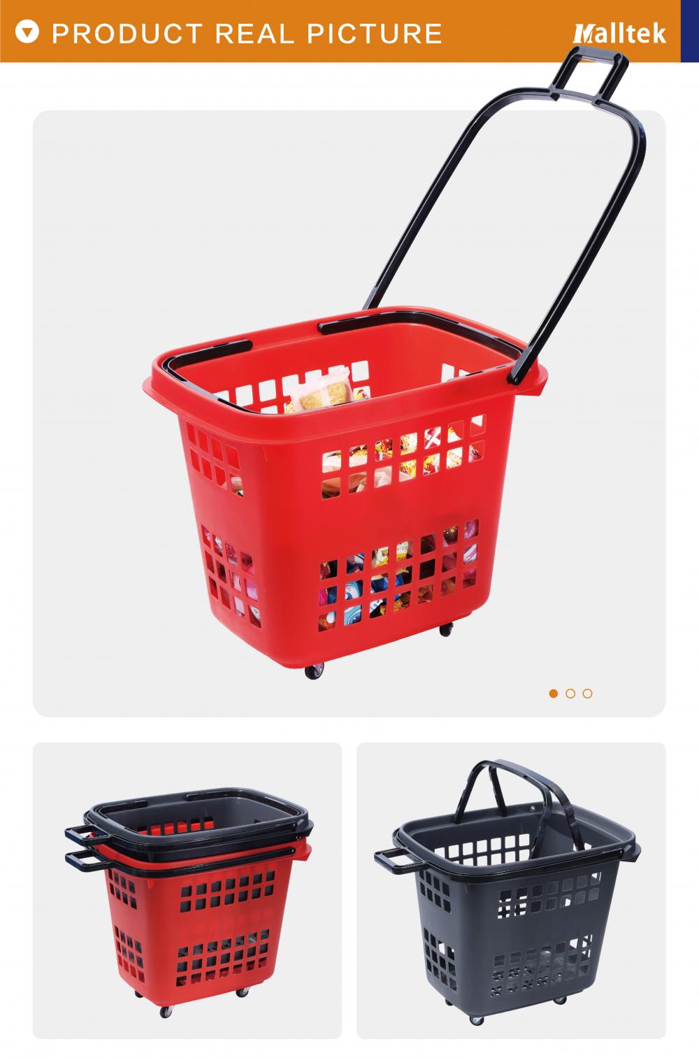 Supermarket Store Large Capacity 4wheels Plastic Roll Shopping Trolley Basket