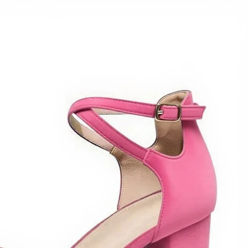 Fuchsia Microfiber Ankle Strap Heels