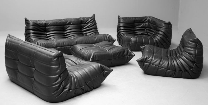 A-Series-of-Black-Full-Grain-Leather-Togo-Sofa-Set-by-Chinayadea