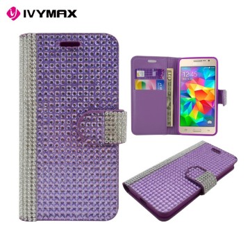 china supplier smart phones cases for Samsung G530 grand prime diamond wallet leather case
