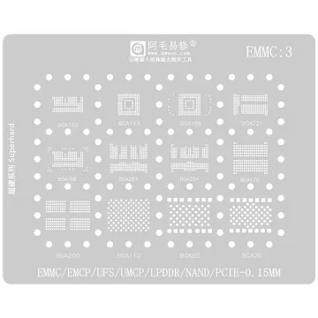 Amaoe Steel Soldering Planting Tin Mesh BGA Reballing Stencil for EMMC/EMCP/UFS Gold Points 0.15mm