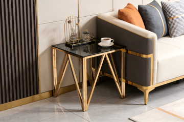 Space-Saving Stainless Steel Side Table with Glass Top